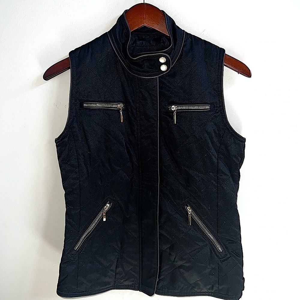 Pendleton Vest Womens XS Black Lined Gold zip High Neck Quilted